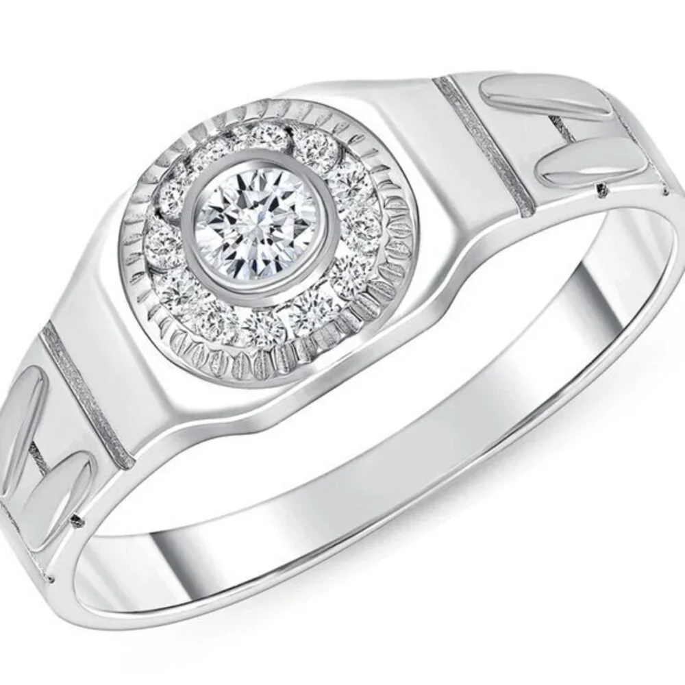 14k white Gold plated men's Wedding Band Ring